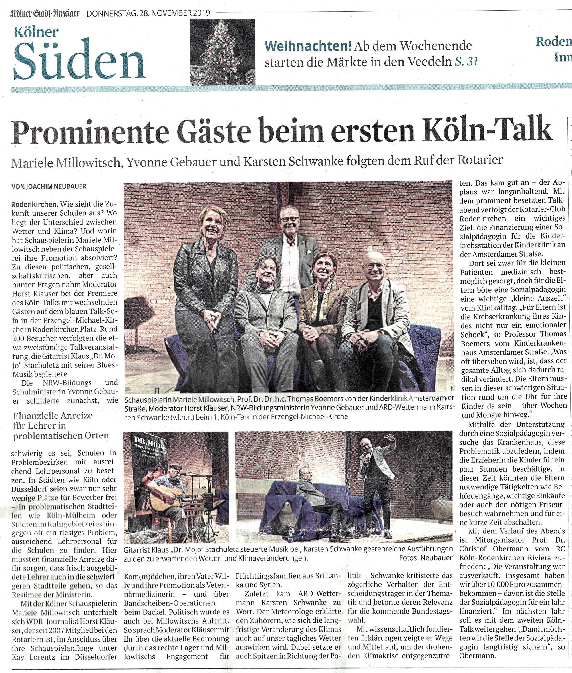 Kölner Stadt Anzeiger, Bericht vom 29.11.2019